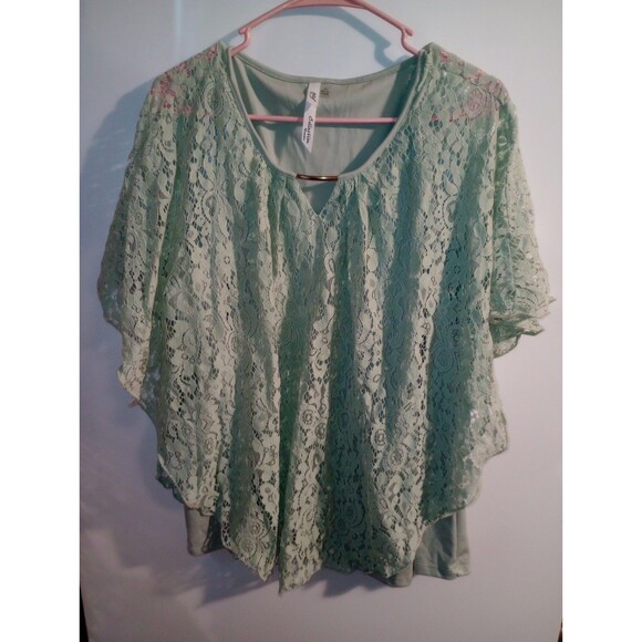 NY Collection Green Short Sleeve Blouse Sz 3X - Picture 1 of 2